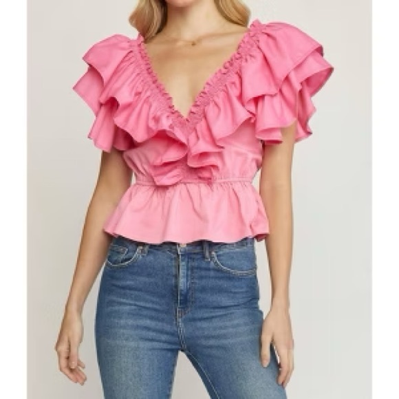 Entro Orange Ruffled Peplum Blouse. Size Small - Picture 9 of 12